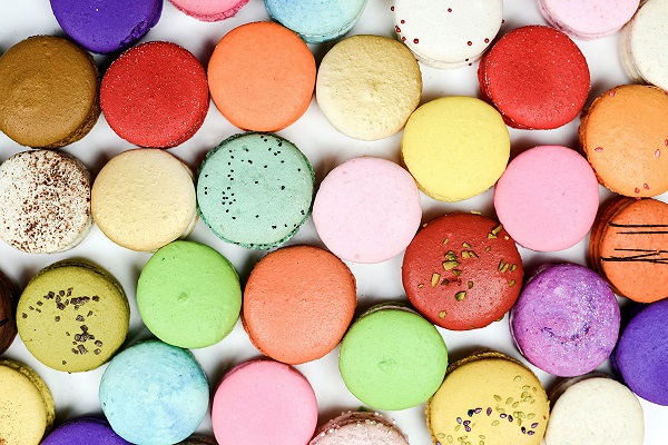 A collection of colorful macaroons.